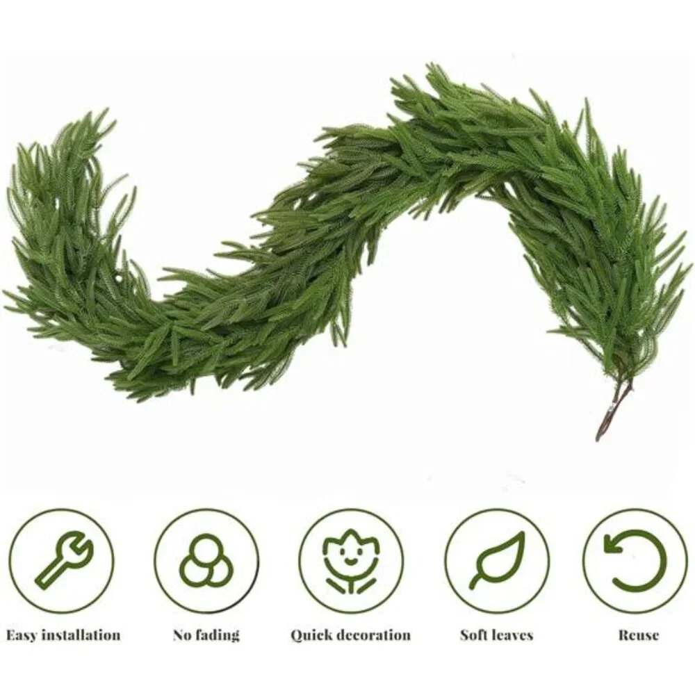 2 Pcs 6FT each, Christmas Garland,Christmas Decorations,Real Touch Norfolk